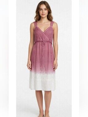 Yak & Yeti Women's Plum Ombre Lace-Trim Bodice Sleeveless Embroidered Dress XL